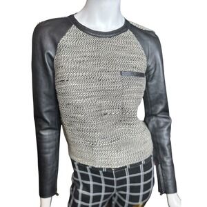 Phillip Lim 3.1 Tweed Wool Top Lamb Leather Sleeves Size 2 Runway Collection